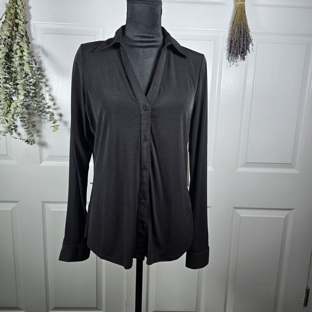 Tamara H. Black Button Down Blouse NWT Medium Witchy Goth Professional